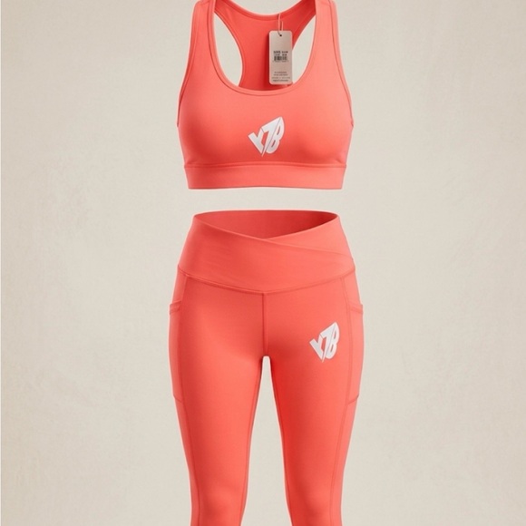 yuna Fashion Other - Coral Racerback Sports Bra & High-Waist Leggings Set by